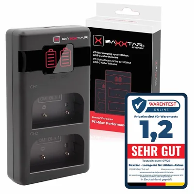 BLX-1 PD-MaxPerformance Ladegerät 1500mA USB-C Mini Dual LCD
