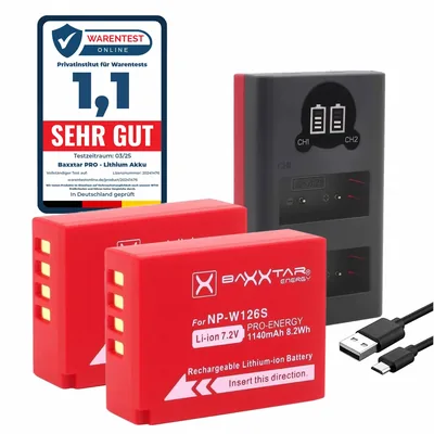 PRO 2X NP-W126s 1140mAh + Mini Dual LCD USB-C Ladegerät