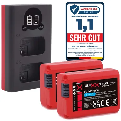 PRO NP-FW50 2X 1080mAh + Mini USB LCD Dual Ladegerät
