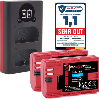 2X LP-E6 Akku 2250mAh + Dual LCD Ladegerät