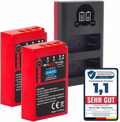 2X Premium BLS-5 Akku 1100mAh + Dual LCD USB-Ladegerät