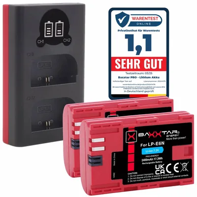 2X LP-E6N Akku 2400mAh + Ladegerät USB-C Dual LCD (Set)