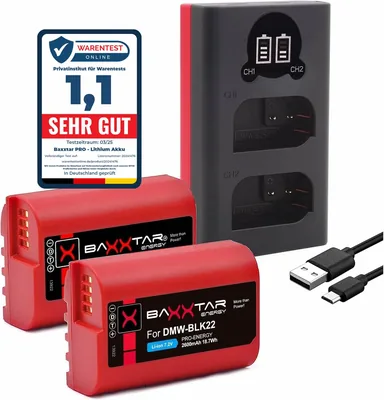 PRO DMW-BLK22-E Akku-Pack 2400mAh + Mini LCD Dual Ladegerät