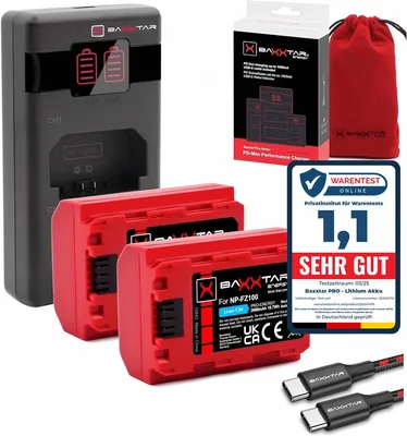 PRO NP-FZ100 Akku 2X 2600mAh + PD-MaxPerformance Ladegerät USB-C