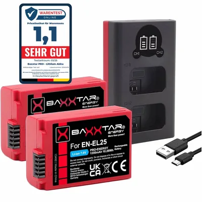 PRO 2X EN-EL25 Akku 1350mAh + Ladegerät LCD