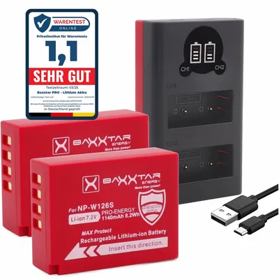 MaxProtect NP-W126s 2X 1140mAh + NTC-Sensor V1 Schutzgehäuse + Ladegerät