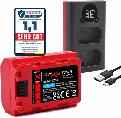 NP-FZ100 Akku 2600mAh + Ladegerät USB-C Dual LCD (Set)