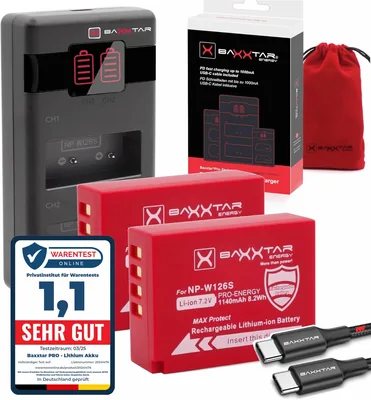 MaxProtect NP-W126S 2X 1140mAh + PD-MaxPerformance Ladegerät USB-C