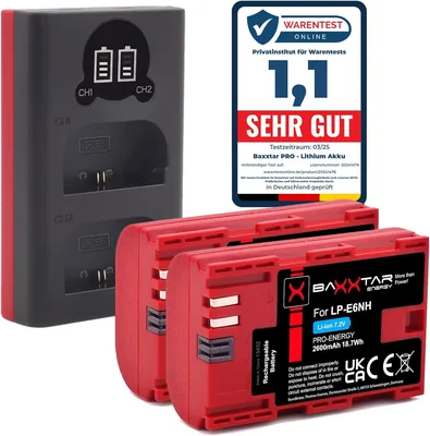 PRO LP-E6NH 2X 2600mAh + Dual-LCD-Ladegerät USB-C