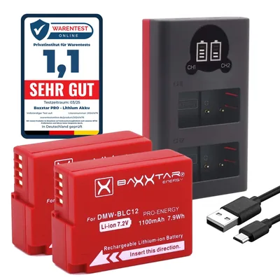 2X DMW-BLC12 Akku 1100mAh + Ladegerät USB-C Dual LCD