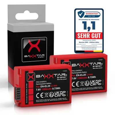 2X Akku für Nikon EN-EL25a EN-EL25 (1350mAh 7.6V 10.3Wh)