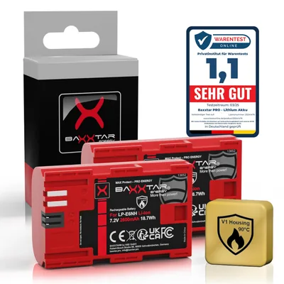 2X MaxProtect LP-E6NH Akku 2600mAh NTC-Sensor V1 Schutzgehäuse